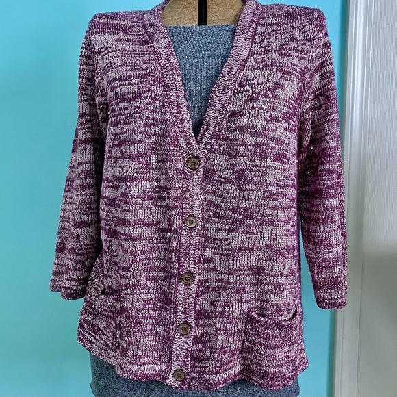 AVENUE Marled Knit Sequin Cardigan Mauve Sz 14/16 EUC - Picture 1 of 7